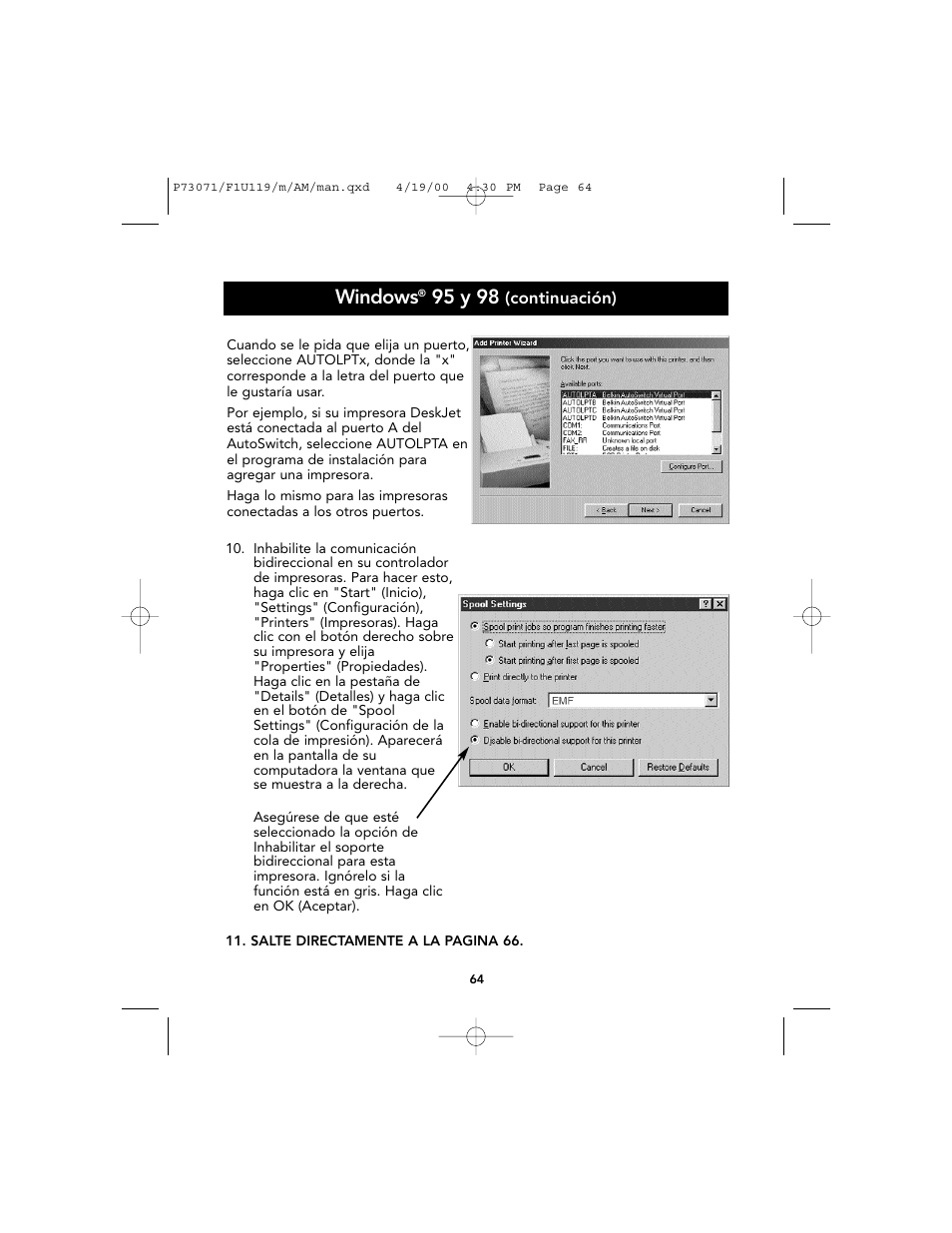 Windows, 95 y 98 | Belkin F1U119 User Manual | Page 68 / 108