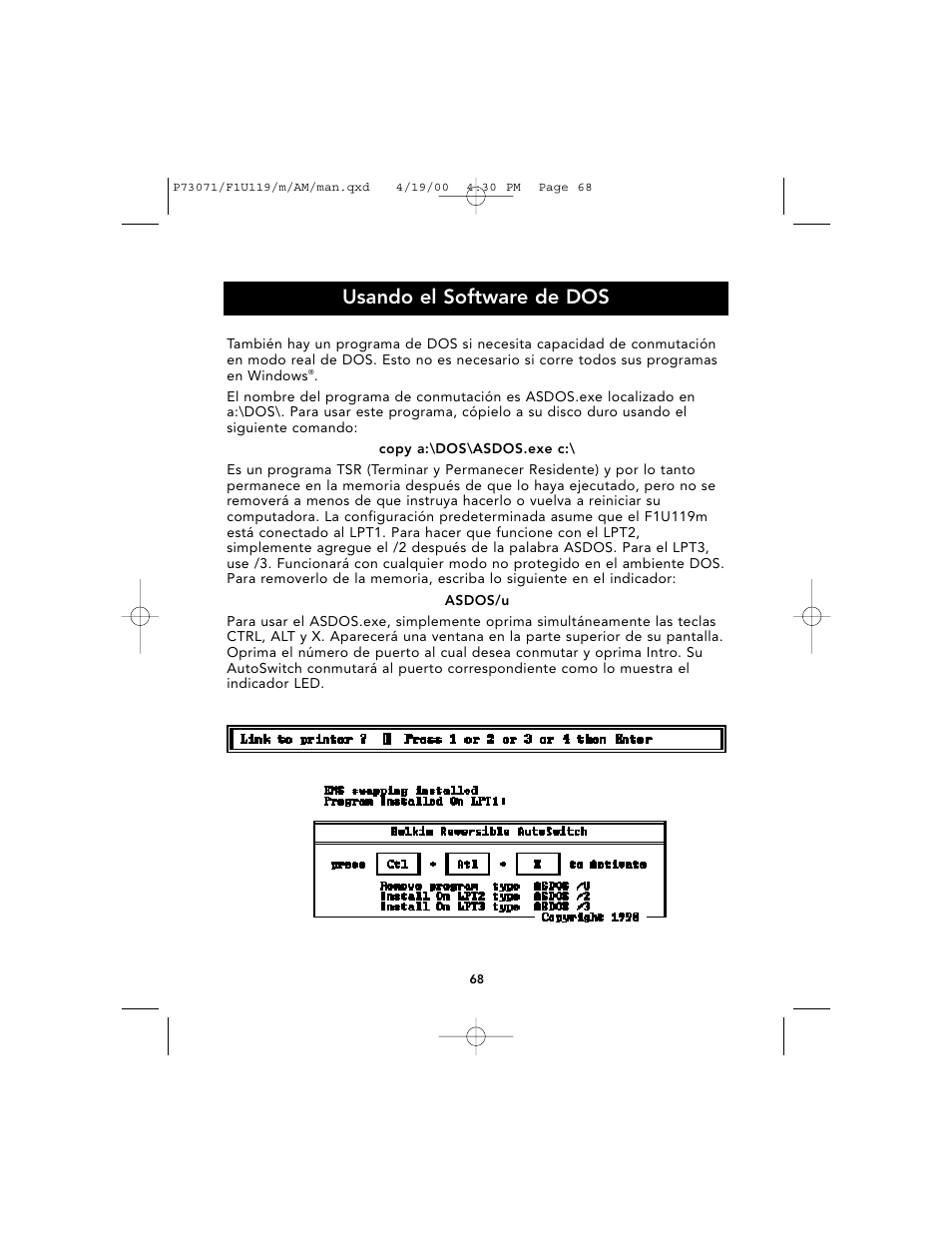 Usando el software de dos | Belkin F1U119 User Manual | Page 72 / 108