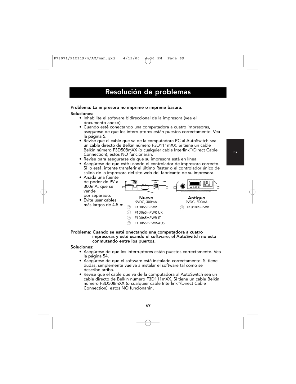 Resolución de problemas | Belkin F1U119 User Manual | Page 73 / 108