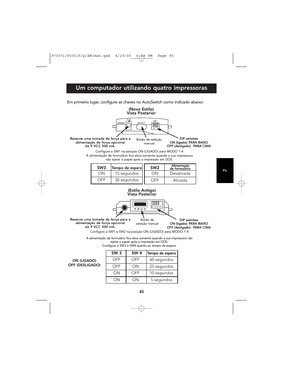 Um computador utilizando quatro impressoras | Belkin F1U119 User Manual | Page 89 / 108