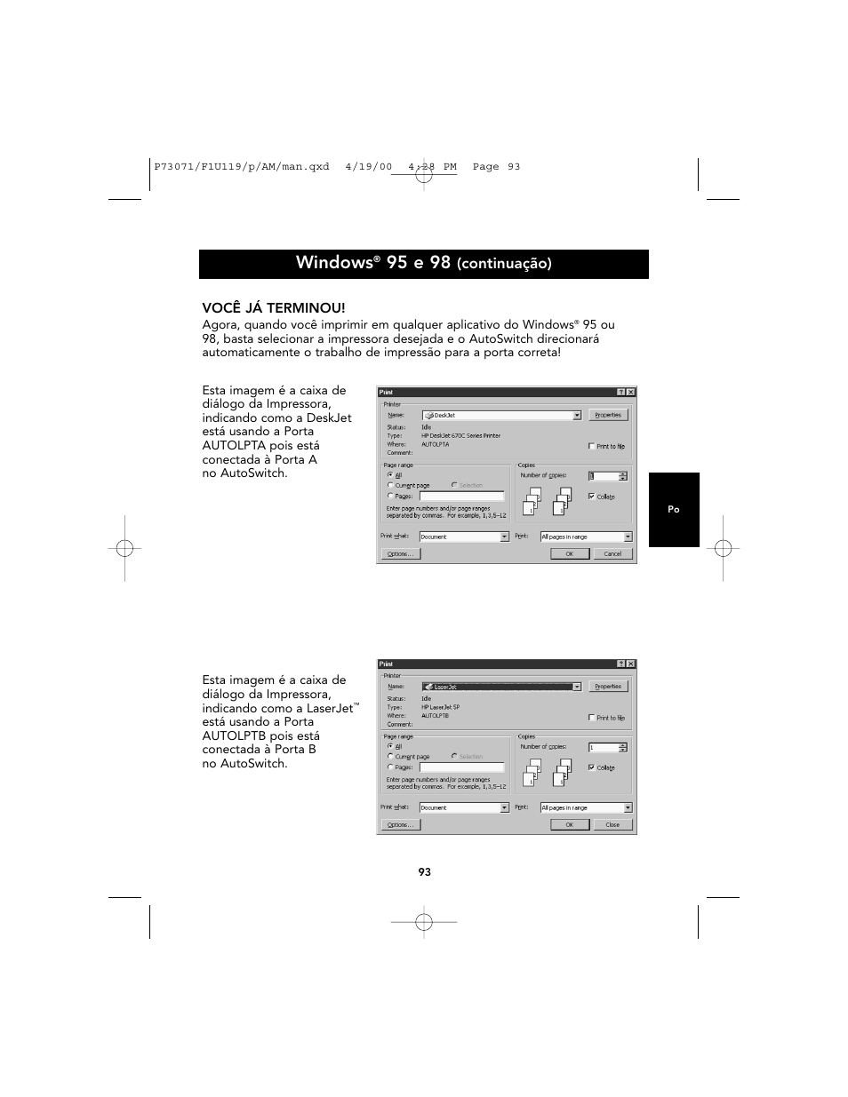 Windows, 95 e 98, Continuação) | Belkin F1U119 User Manual | Page 97 / 108