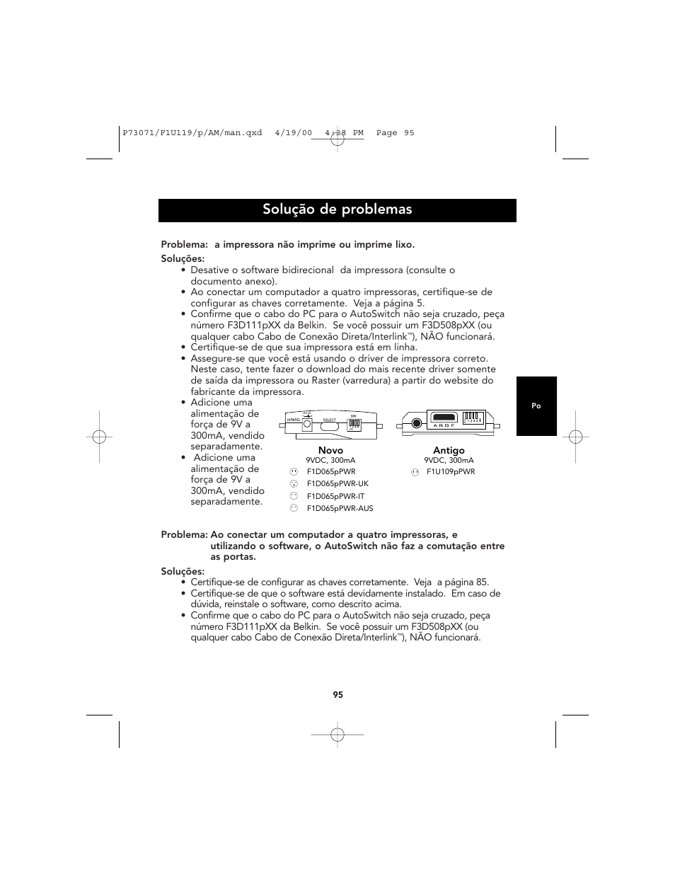 Solução de problemas | Belkin F1U119 User Manual | Page 99 / 108