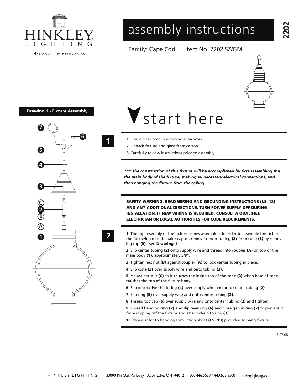 Hinkley Lighting CAPE COD 2202 User Manual | 2 pages