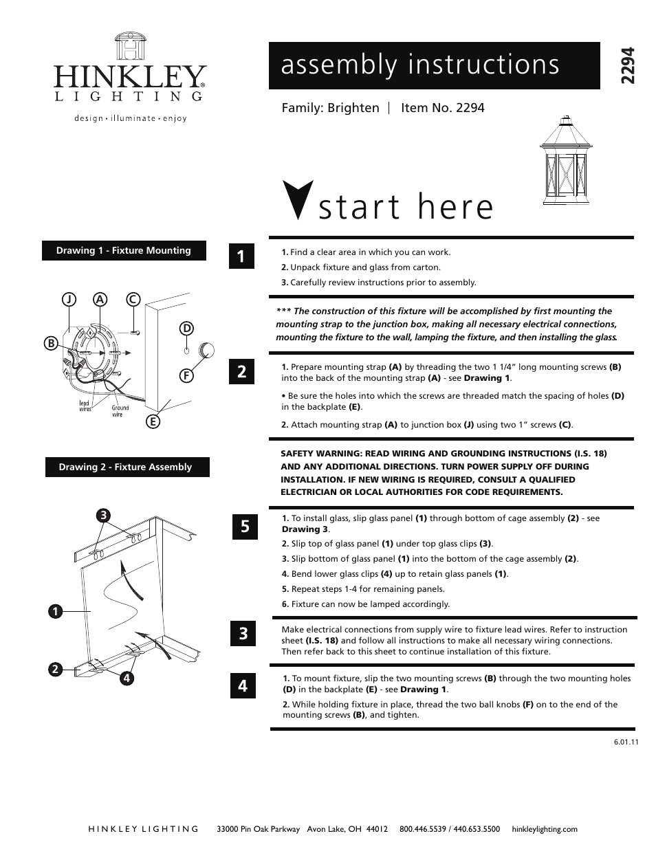 Hinkley Lighting BRIGHTON 2294 User Manual | 3 pages