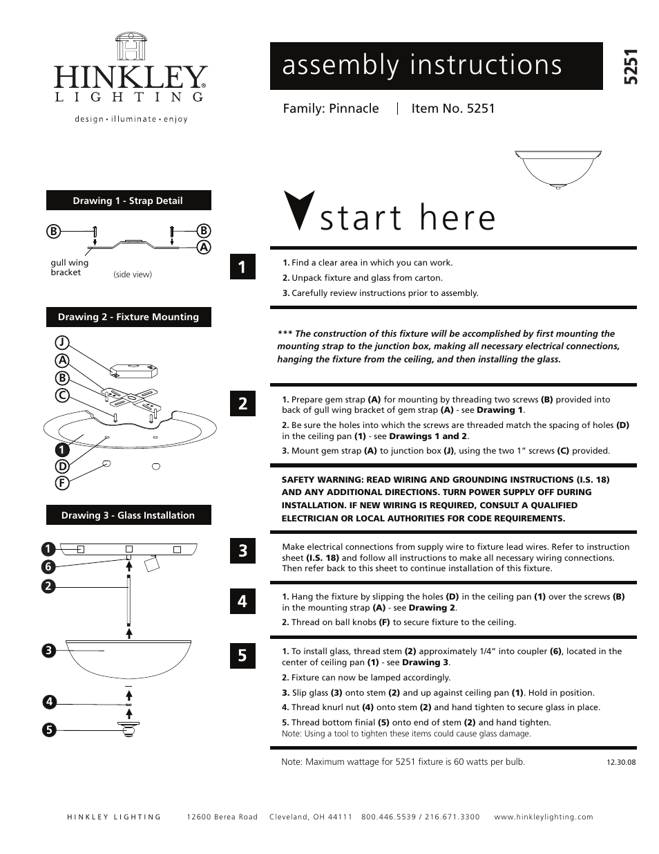 Hinkley Lighting PINNACLE 5251 User Manual | 1 page