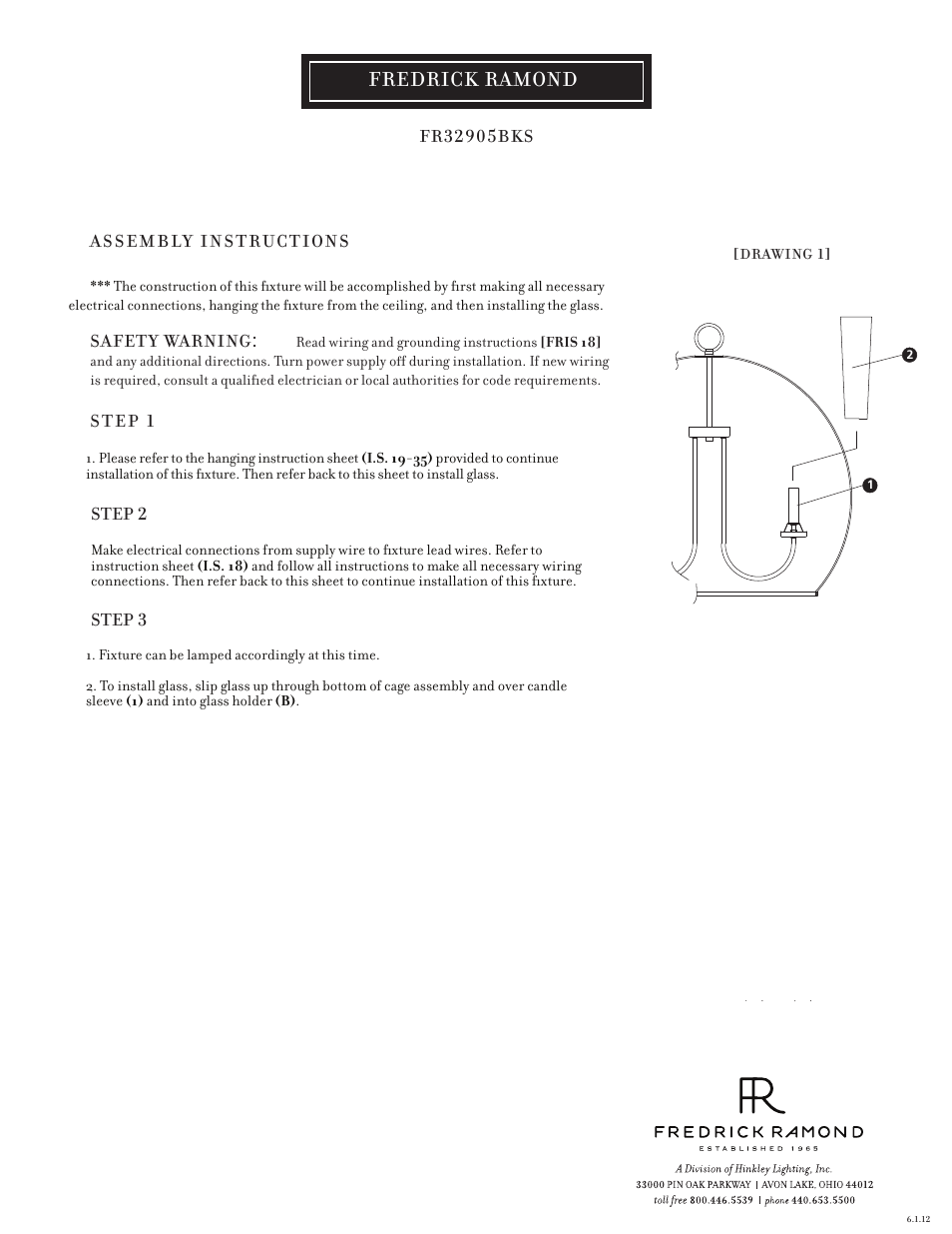 Hinkley Lighting RENATA FR32906BKS User Manual | 1 page