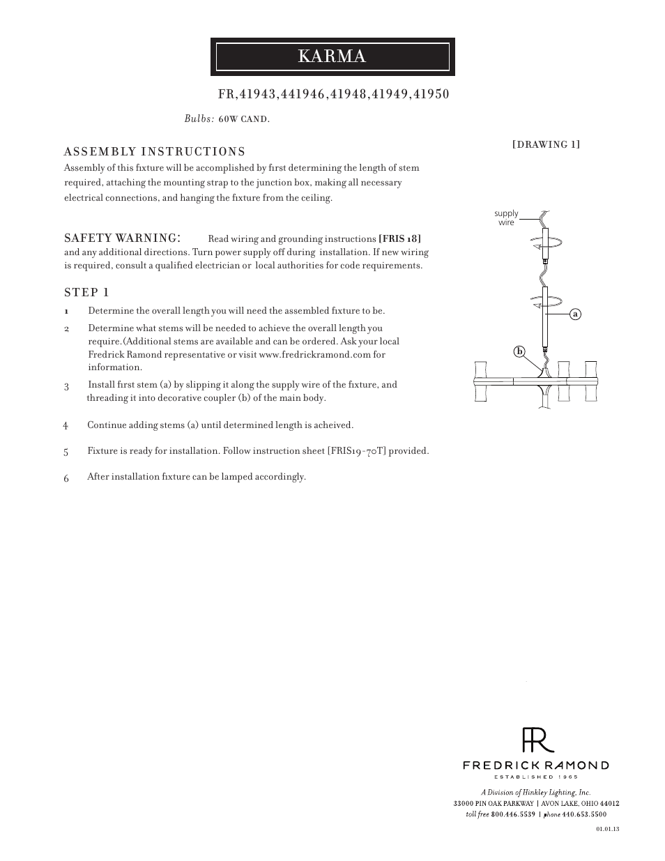 Hinkley Lighting KARMA FR41950PAL User Manual | 3 pages