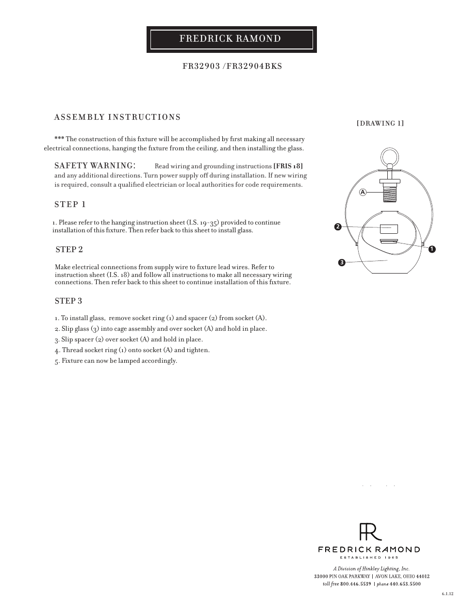 Hinkley Lighting RENATA FR32904BKS User Manual | 1 page