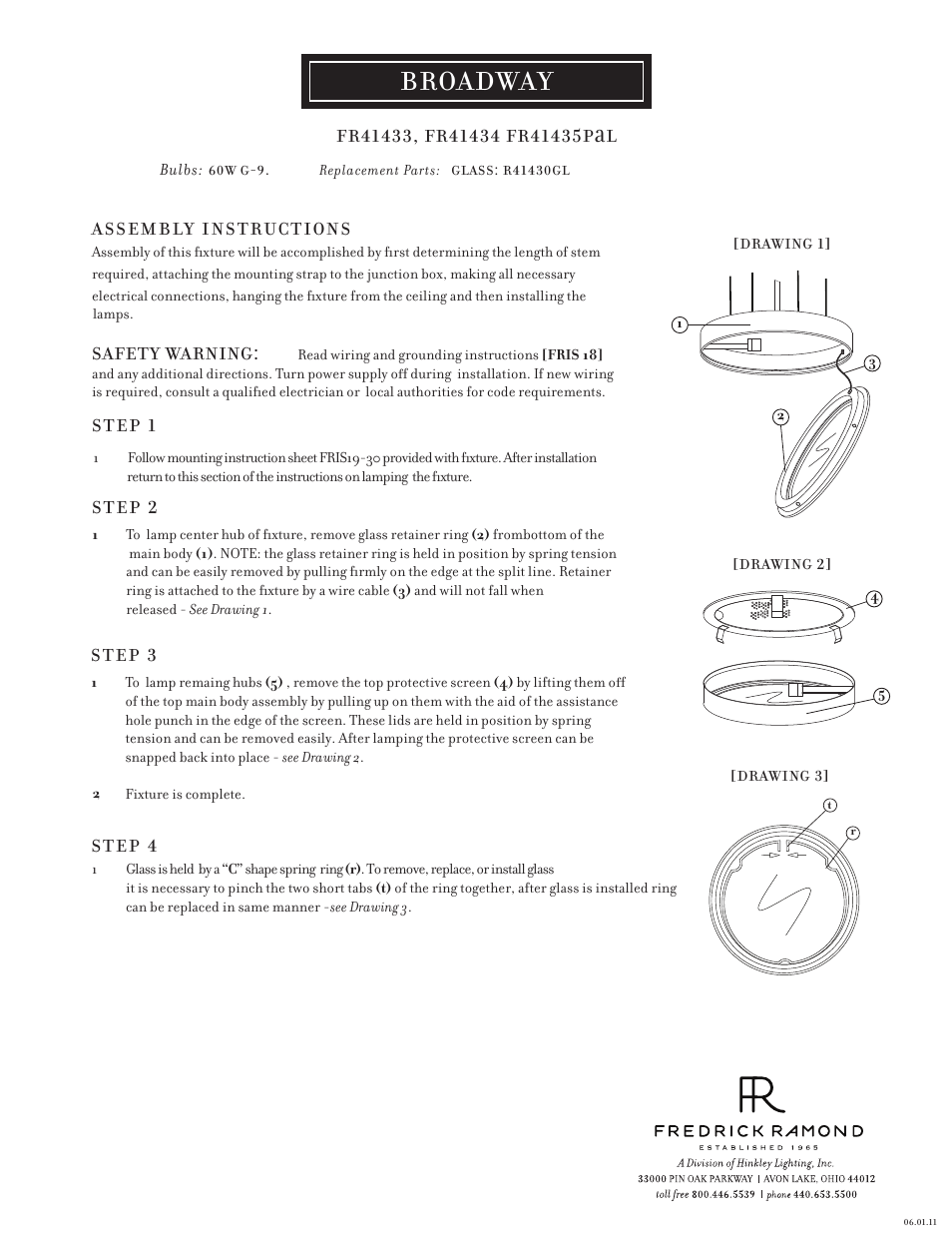 Hinkley Lighting BROADWAY FR41435PAL User Manual | 3 pages