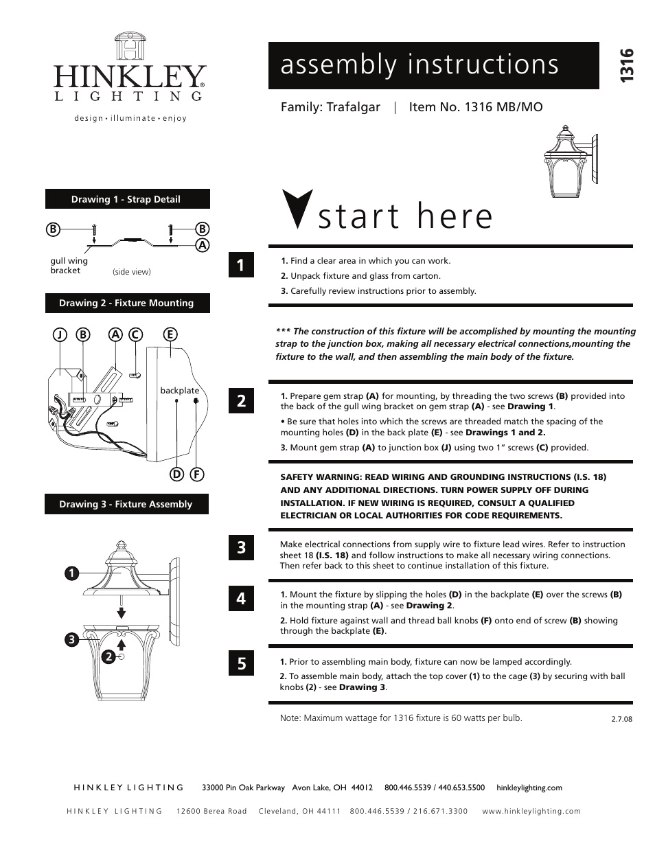 Hinkley Lighting TRAFALGAR 1316 User Manual | 3 pages