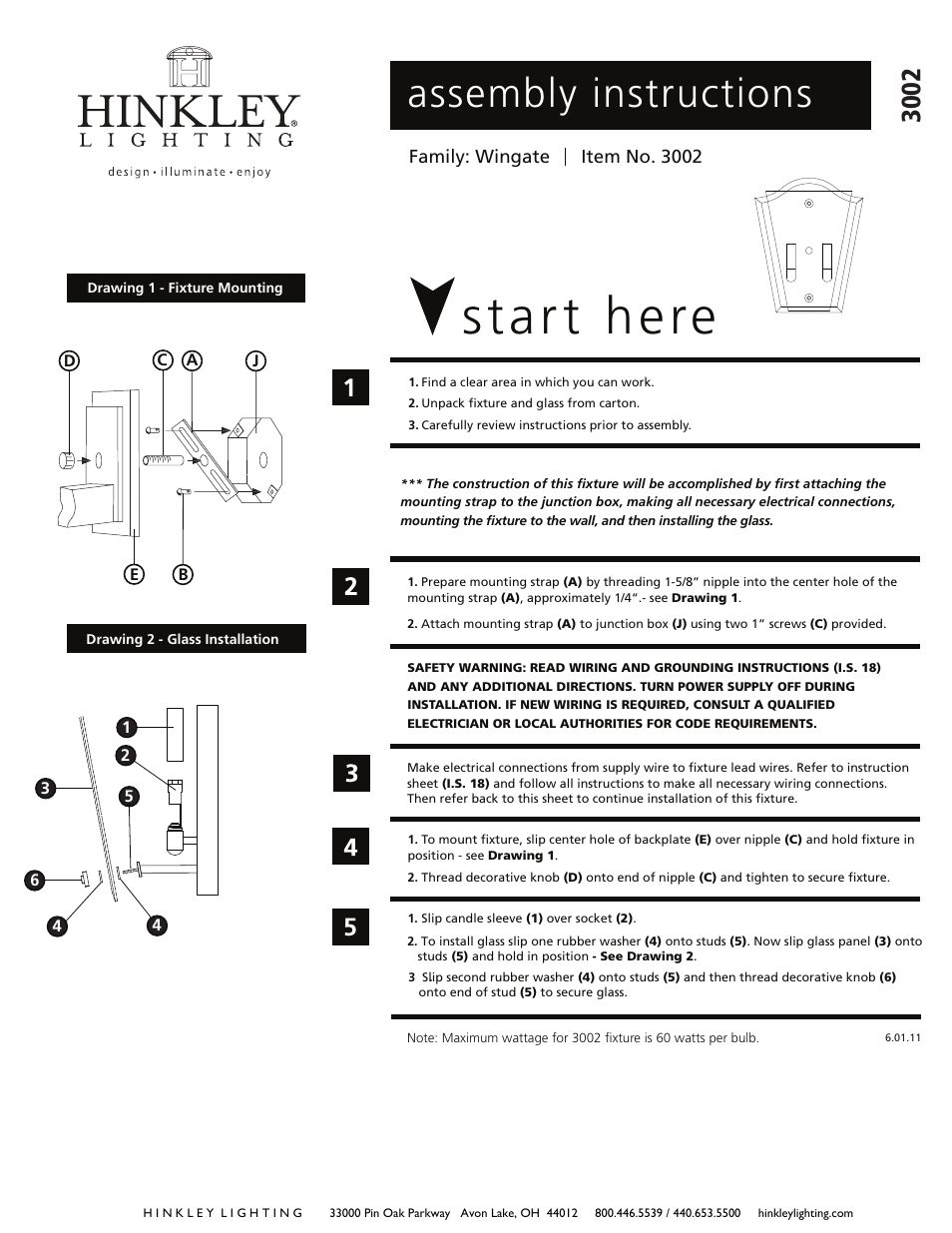 Hinkley Lighting WINGATE 3001OZ User Manual | 2 pages