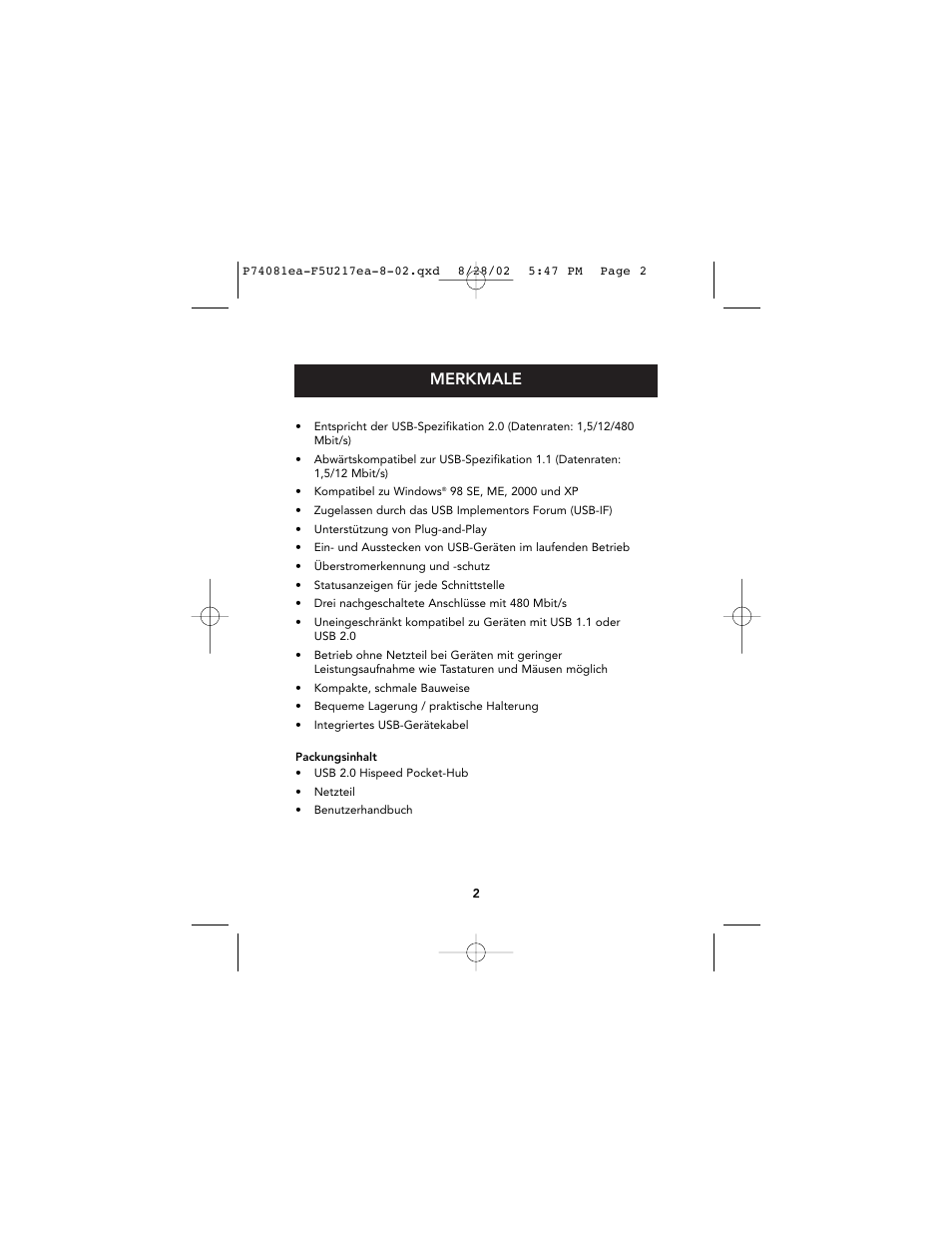 Merkmale | Belkin P74081EA User Manual | Page 22 / 51