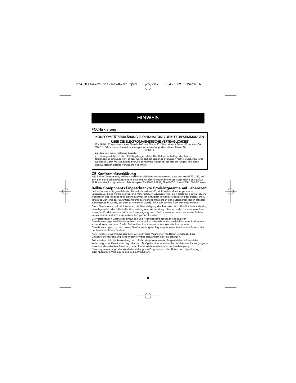 Hinweis | Belkin P74081EA User Manual | Page 26 / 51