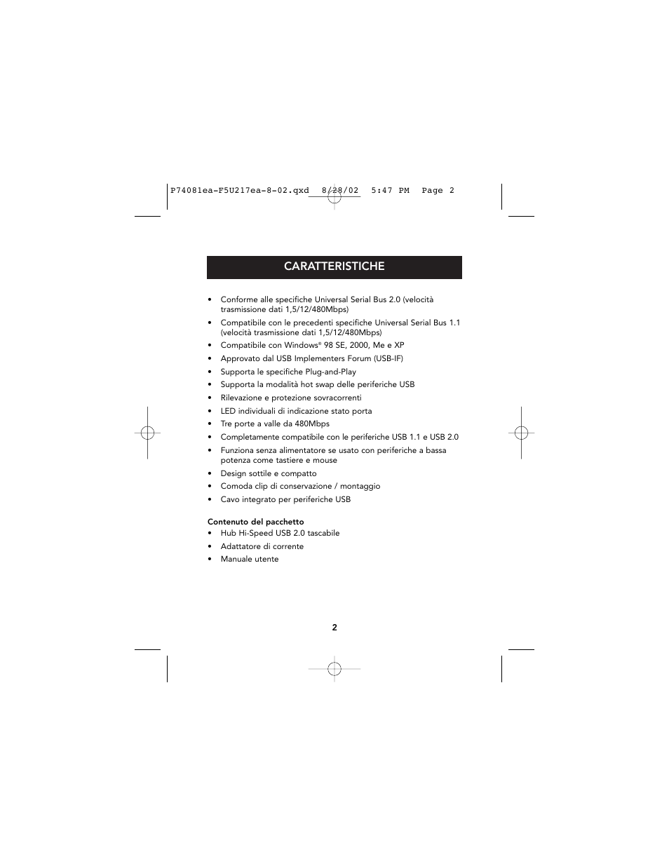 Caratteristiche | Belkin P74081EA User Manual | Page 38 / 51