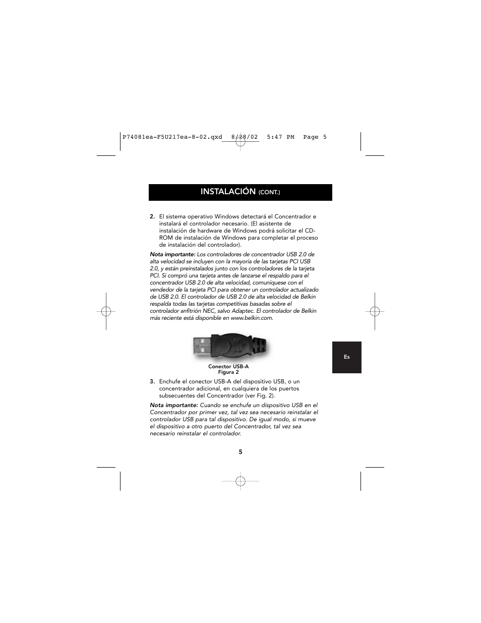 Instalación | Belkin P74081EA User Manual | Page 49 / 51