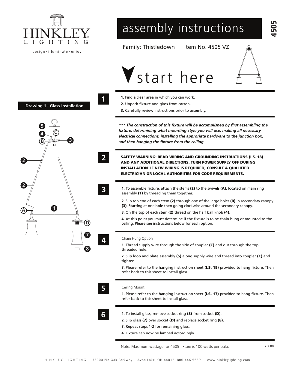 Hinkley Lighting THISTLEDOWN 4505VZ User Manual | 3 pages