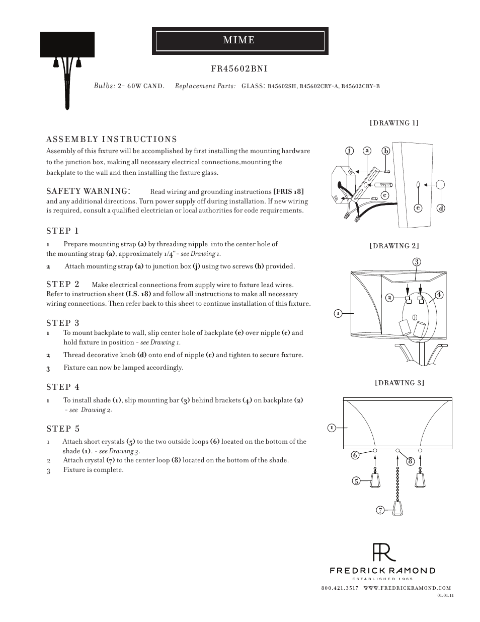 Hinkley Lighting MIME FR45602BNI User Manual | 1 page