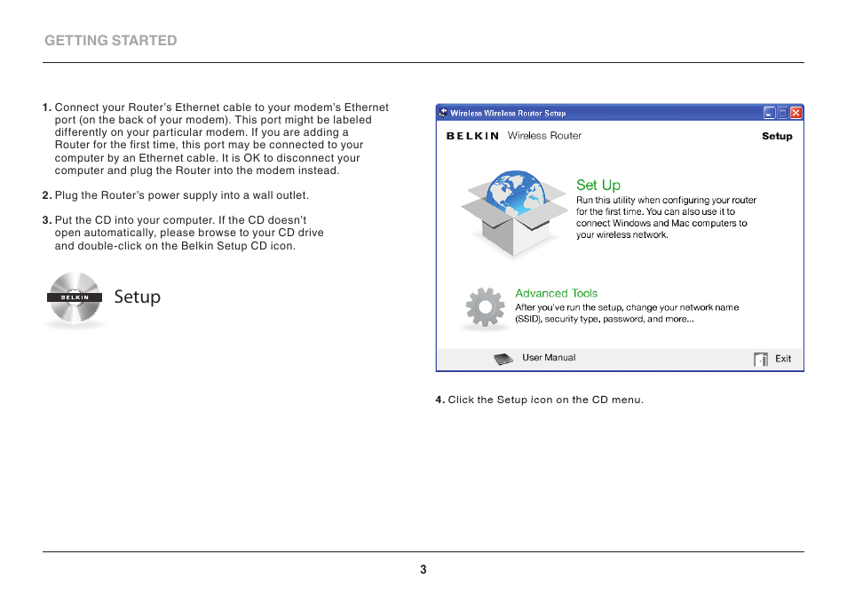 Setup | Belkin SHARE N300 F7D7302 User Manual | Page 5 / 37