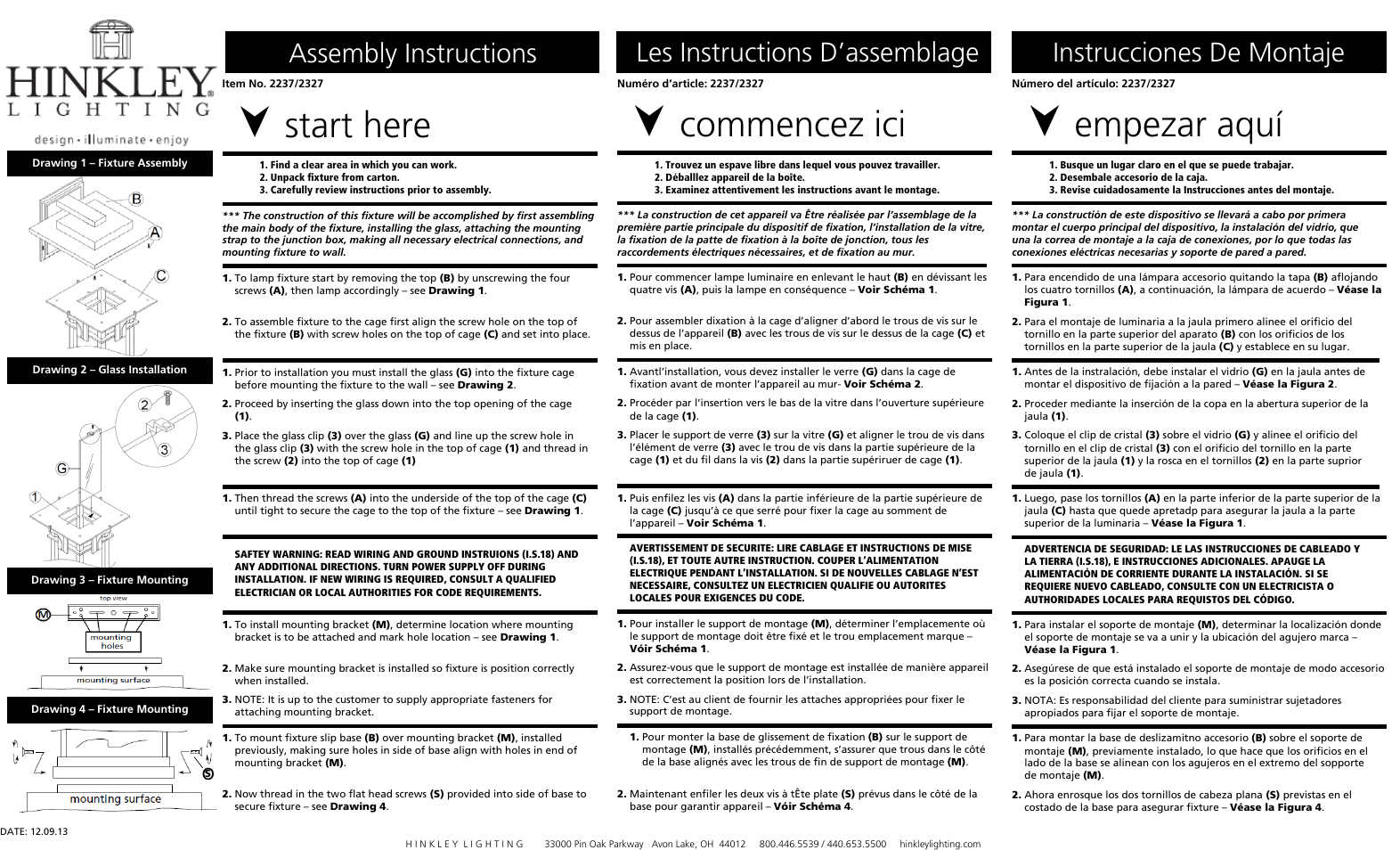 Hinkley Lighting MANHATTAN 2327 User Manual | 1 page
