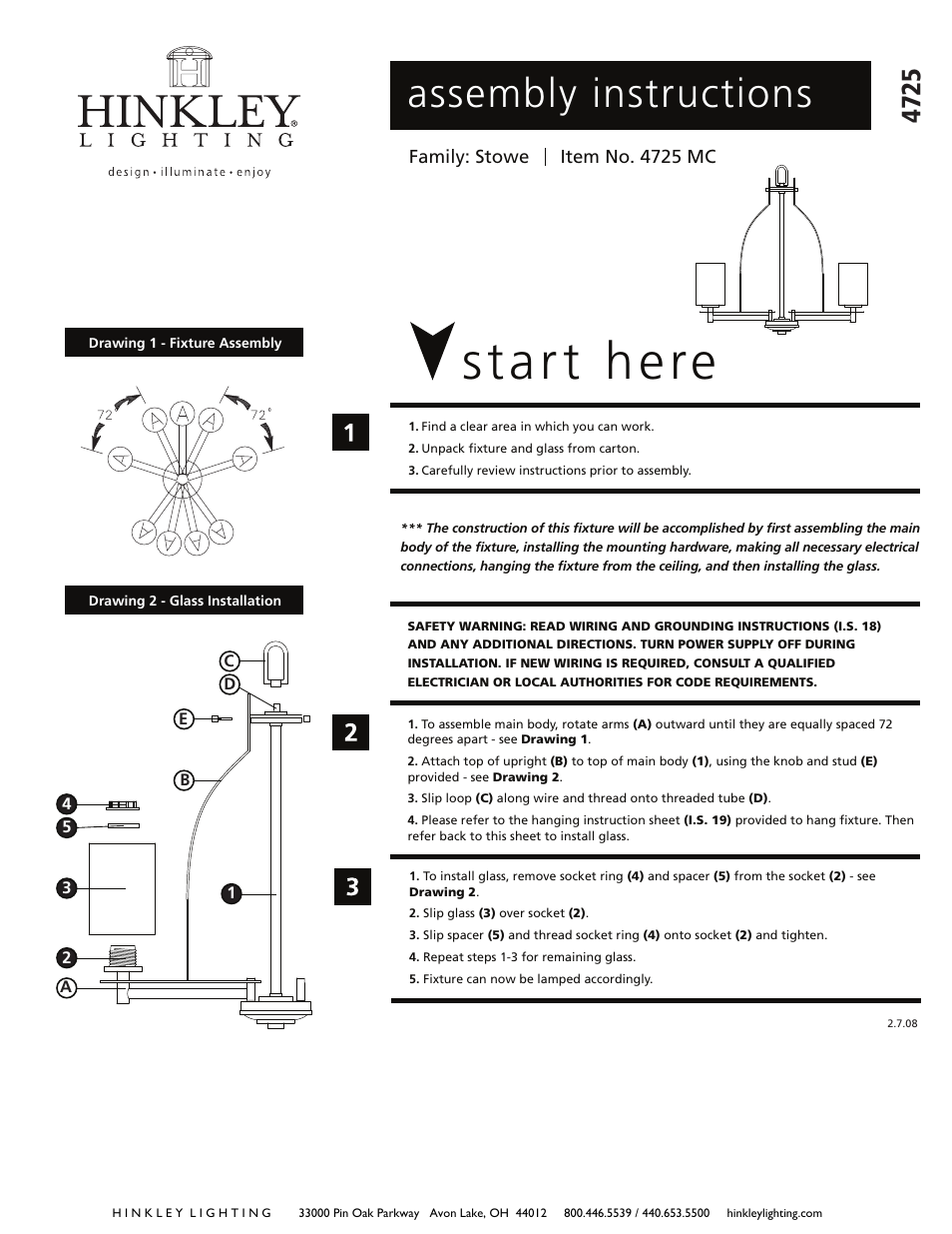 Hinkley Lighting STOWE 4725MC User Manual | 3 pages