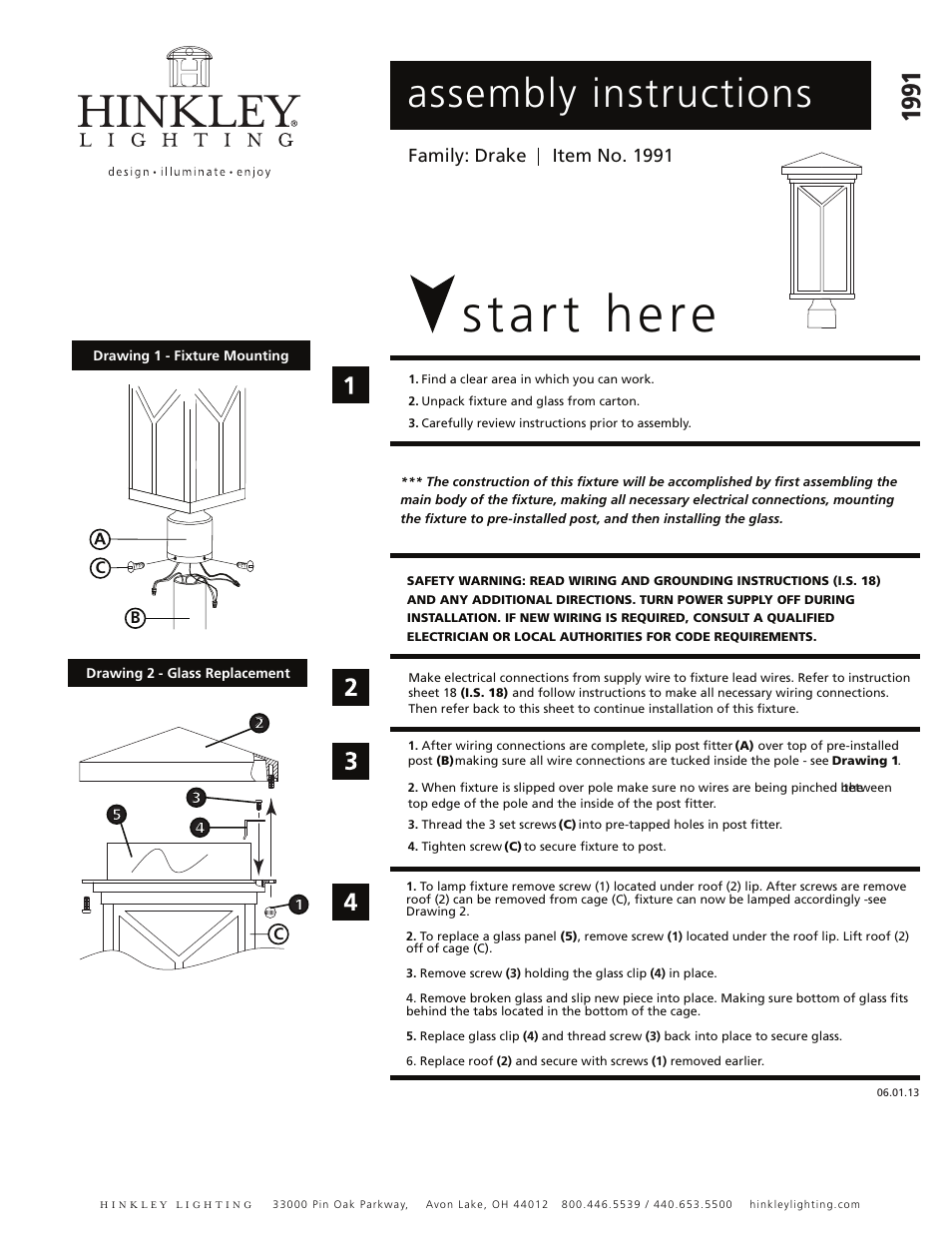 Hinkley Lighting DRAKE 1991 User Manual | 2 pages