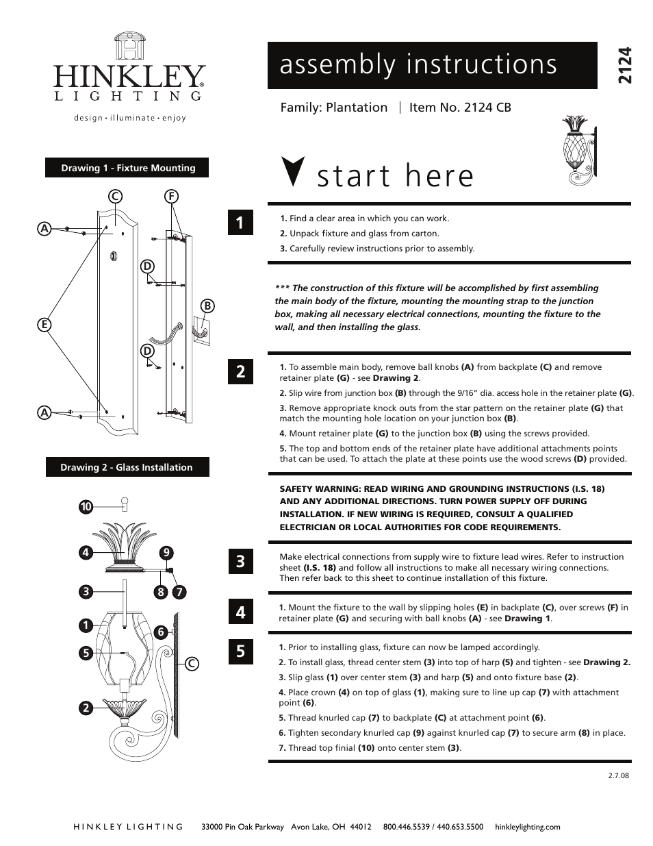 Hinkley Lighting PLANTATION 2124PZ User Manual | 3 pages