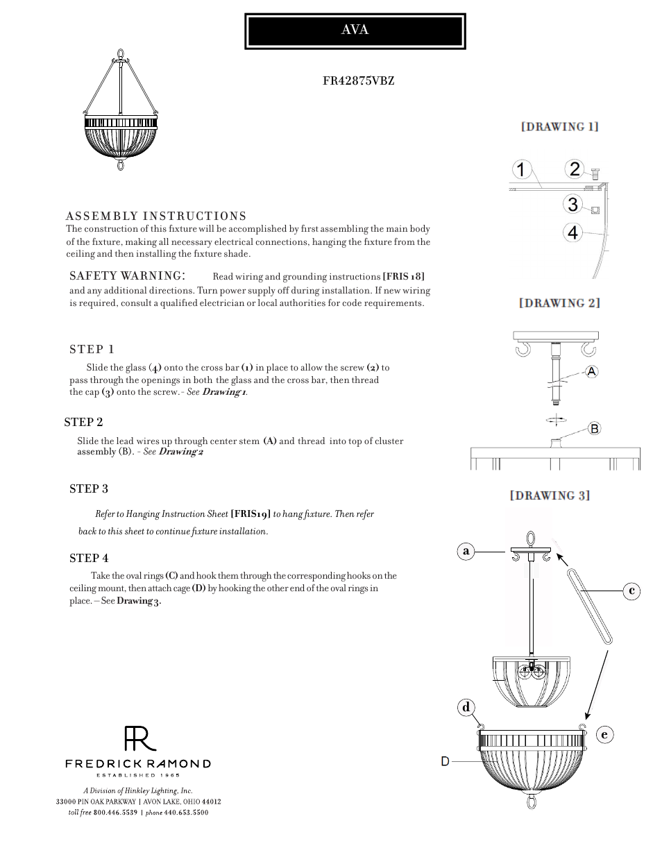 Hinkley Lighting AVA FR42875VBZ User Manual | 3 pages