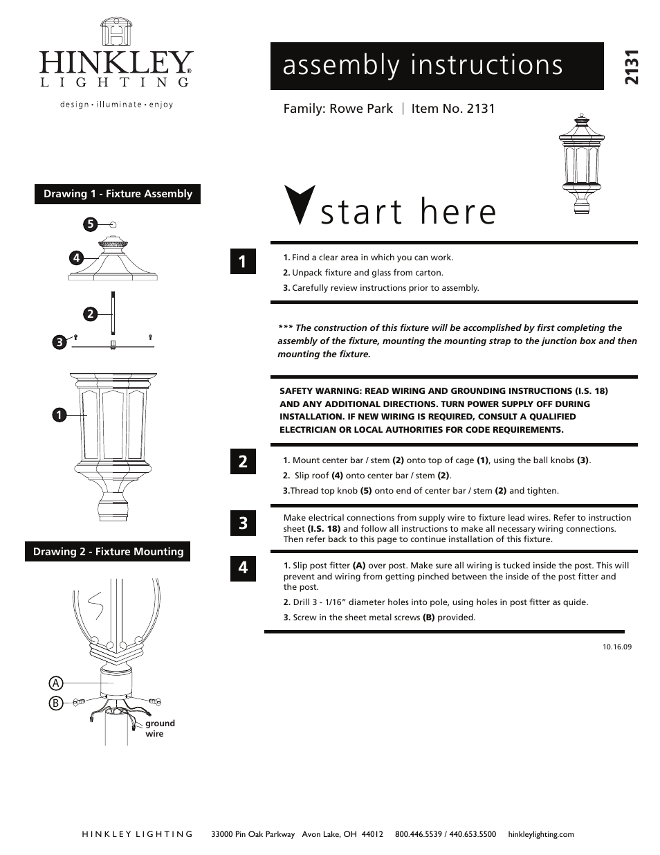 Hinkley Lighting ROWE PARK 2131 User Manual | 2 pages