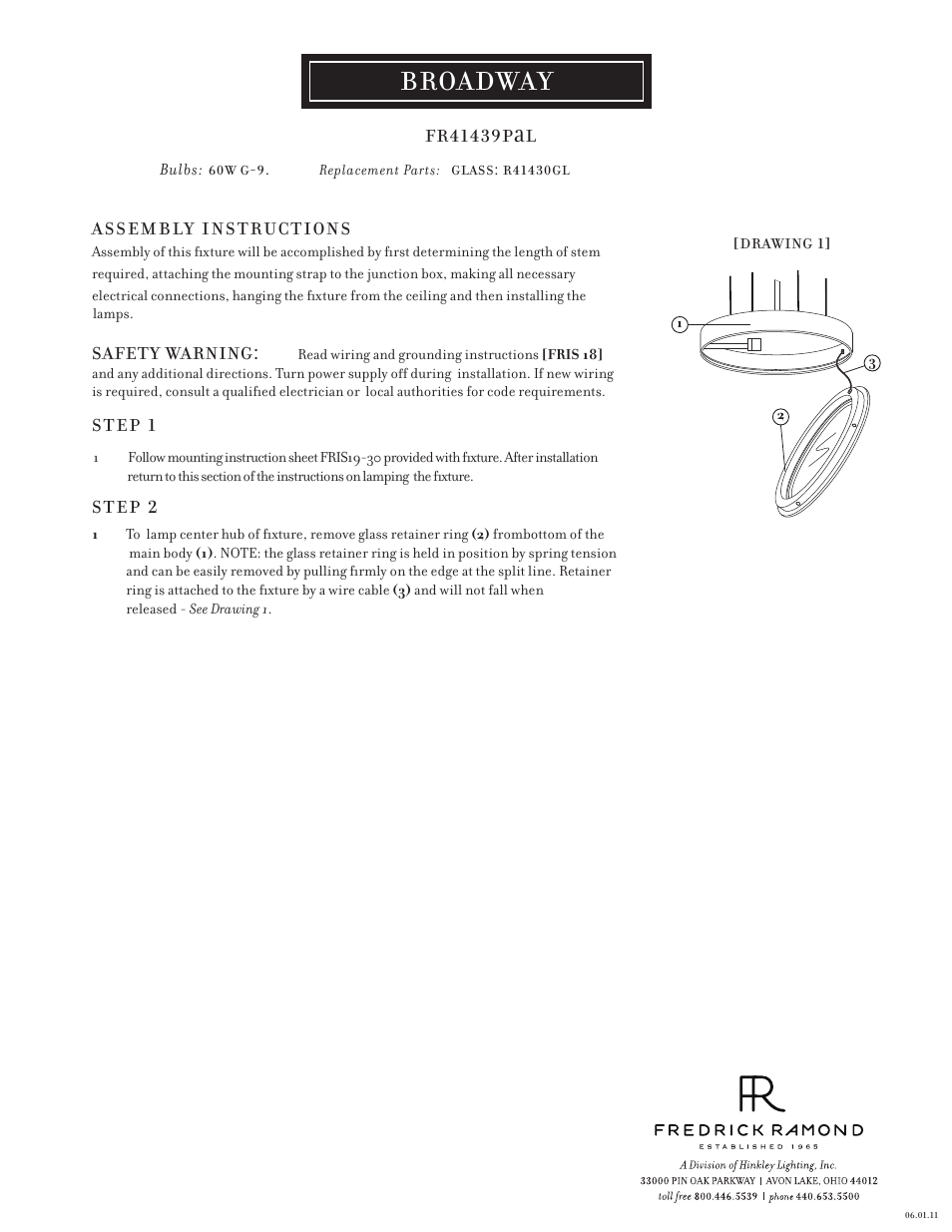 Hinkley Lighting BROADWAY FR41439PAL User Manual | 3 pages