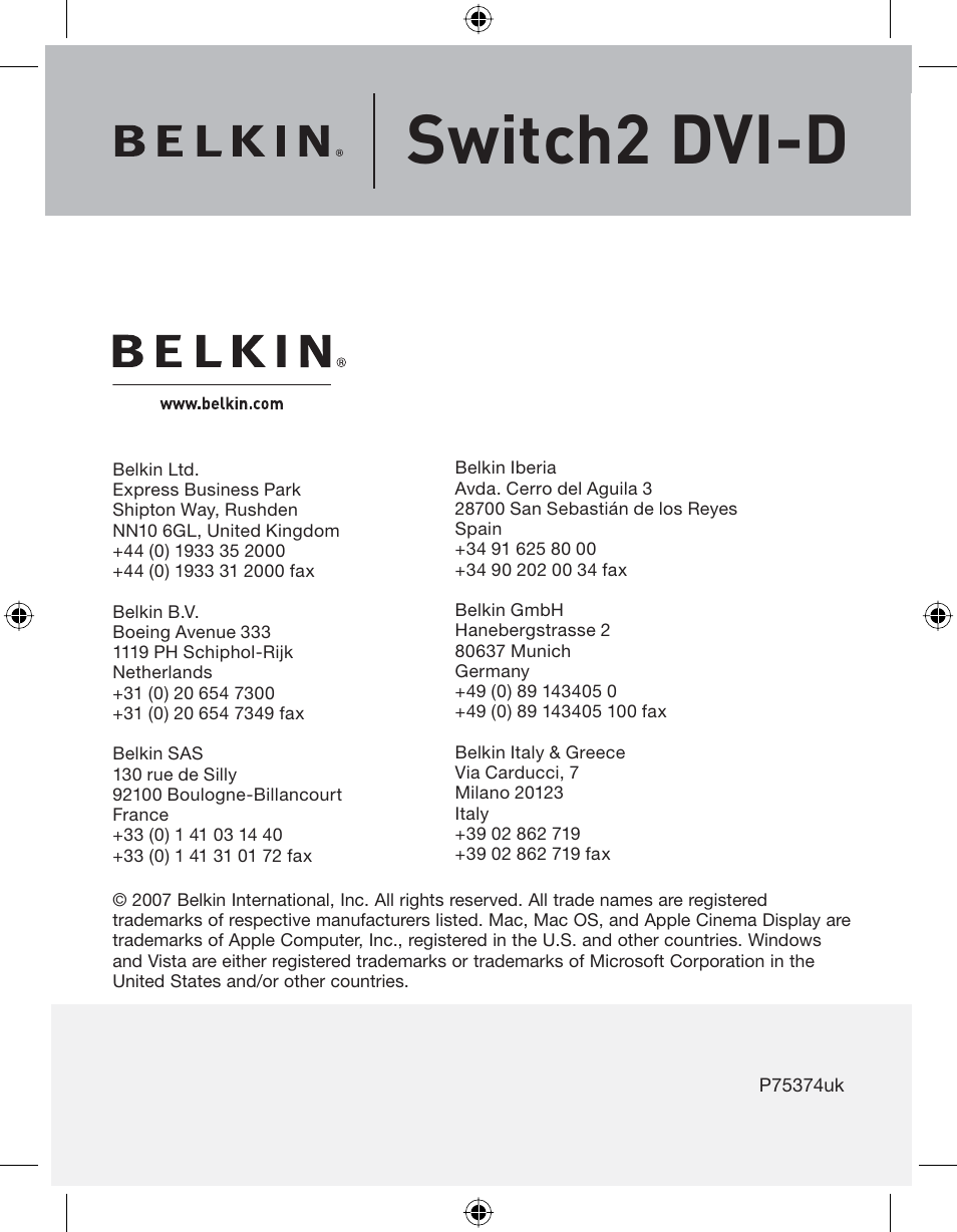 Switch2 dvi-d | Belkin Switch 2 DVI-D F1DG 102Duk User Manual | Page 10 / 10
