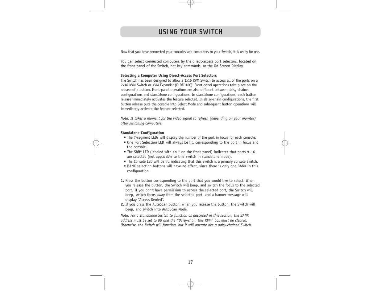 Using your switch | Belkin F1DW116C User Manual | Page 19 / 47