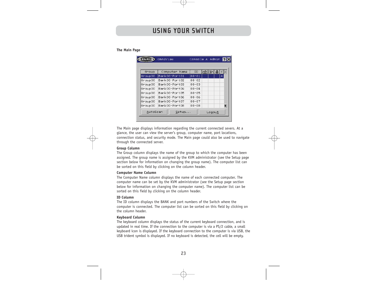 Using your switch | Belkin F1DW116C User Manual | Page 25 / 47