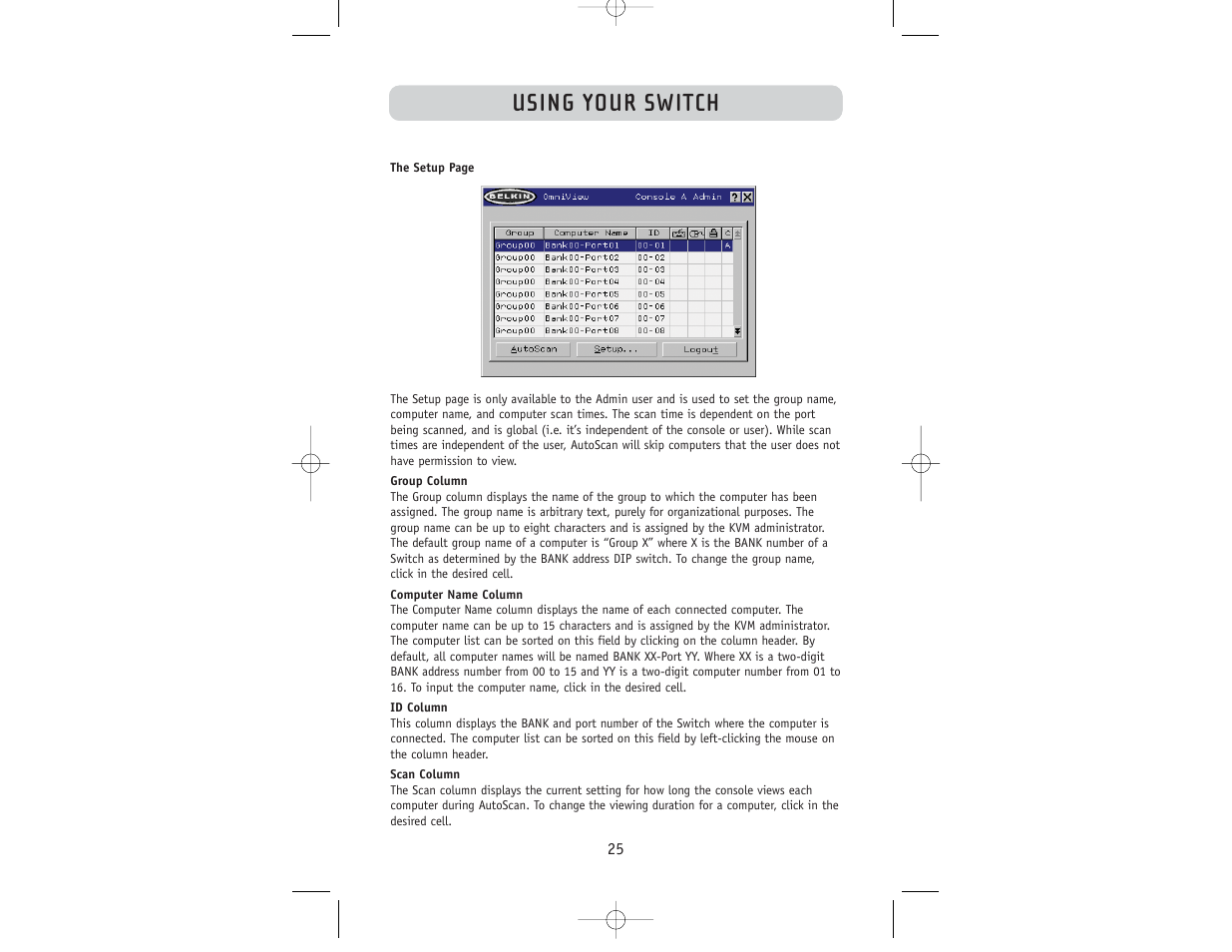 Using your switch | Belkin F1DW116C User Manual | Page 27 / 47