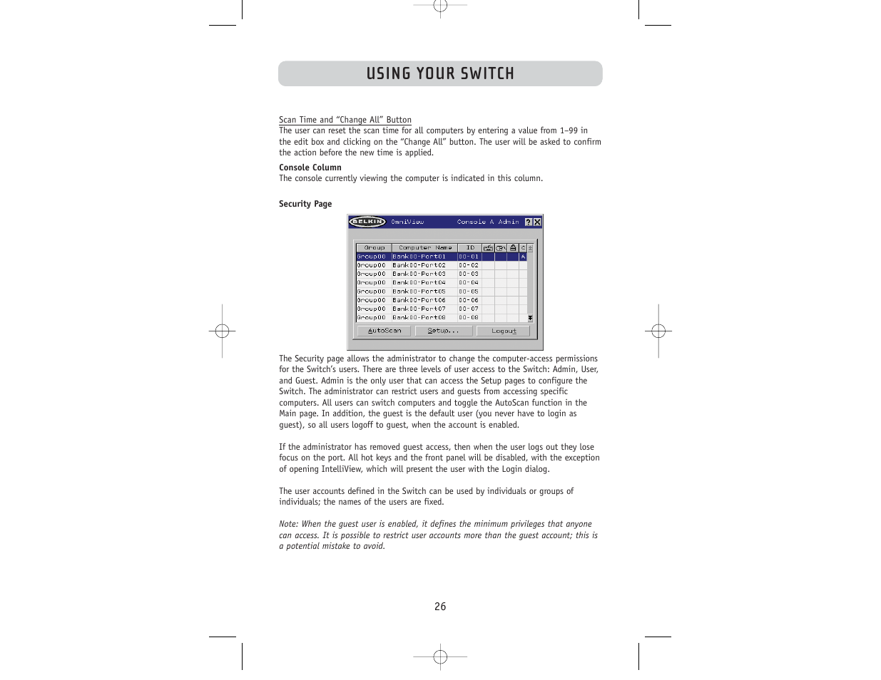 Using your switch | Belkin F1DW116C User Manual | Page 28 / 47