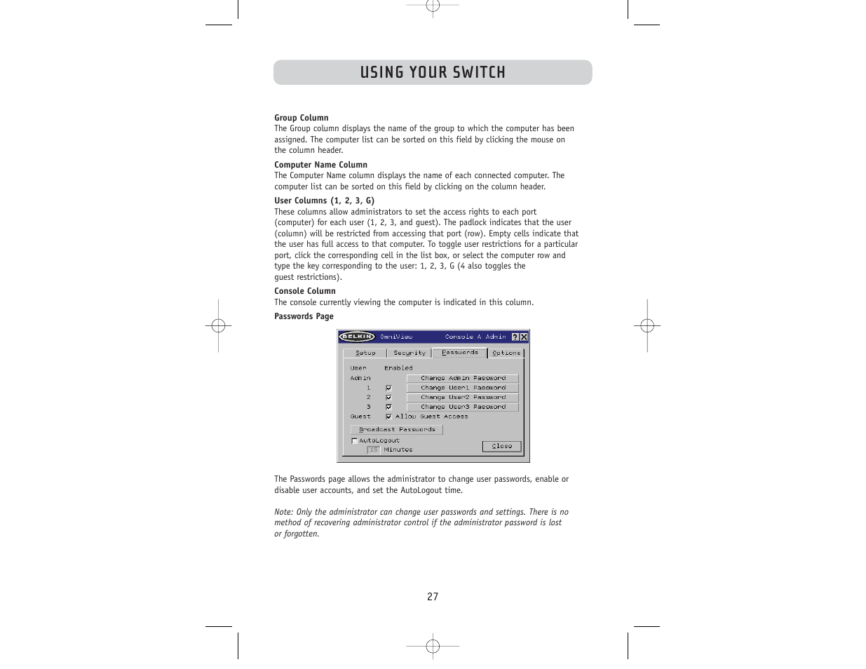 Using your switch | Belkin F1DW116C User Manual | Page 29 / 47