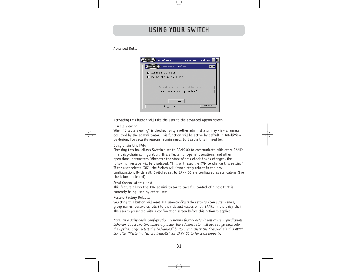 Using your switch | Belkin F1DW116C User Manual | Page 33 / 47