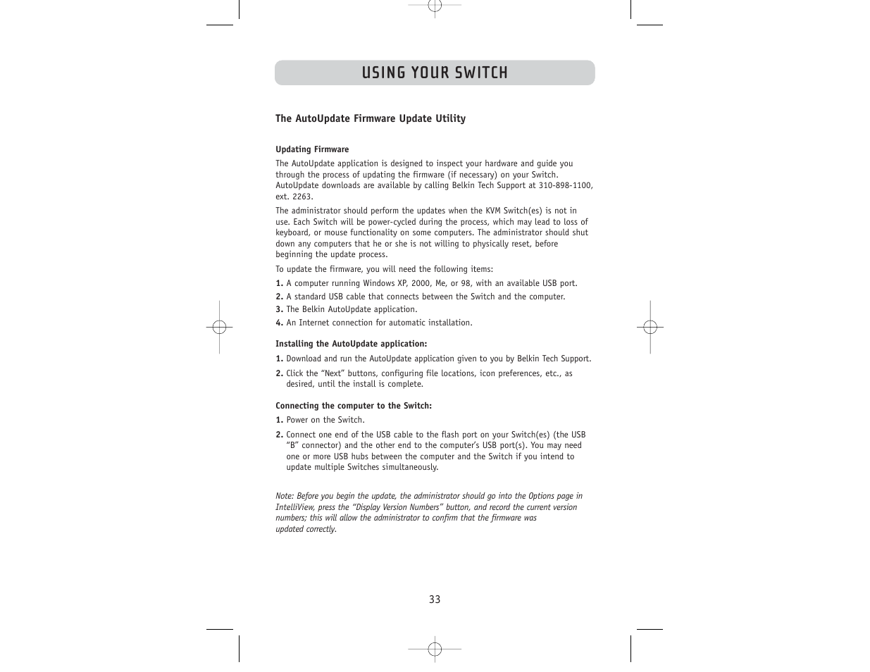Using your switch | Belkin F1DW116C User Manual | Page 35 / 47