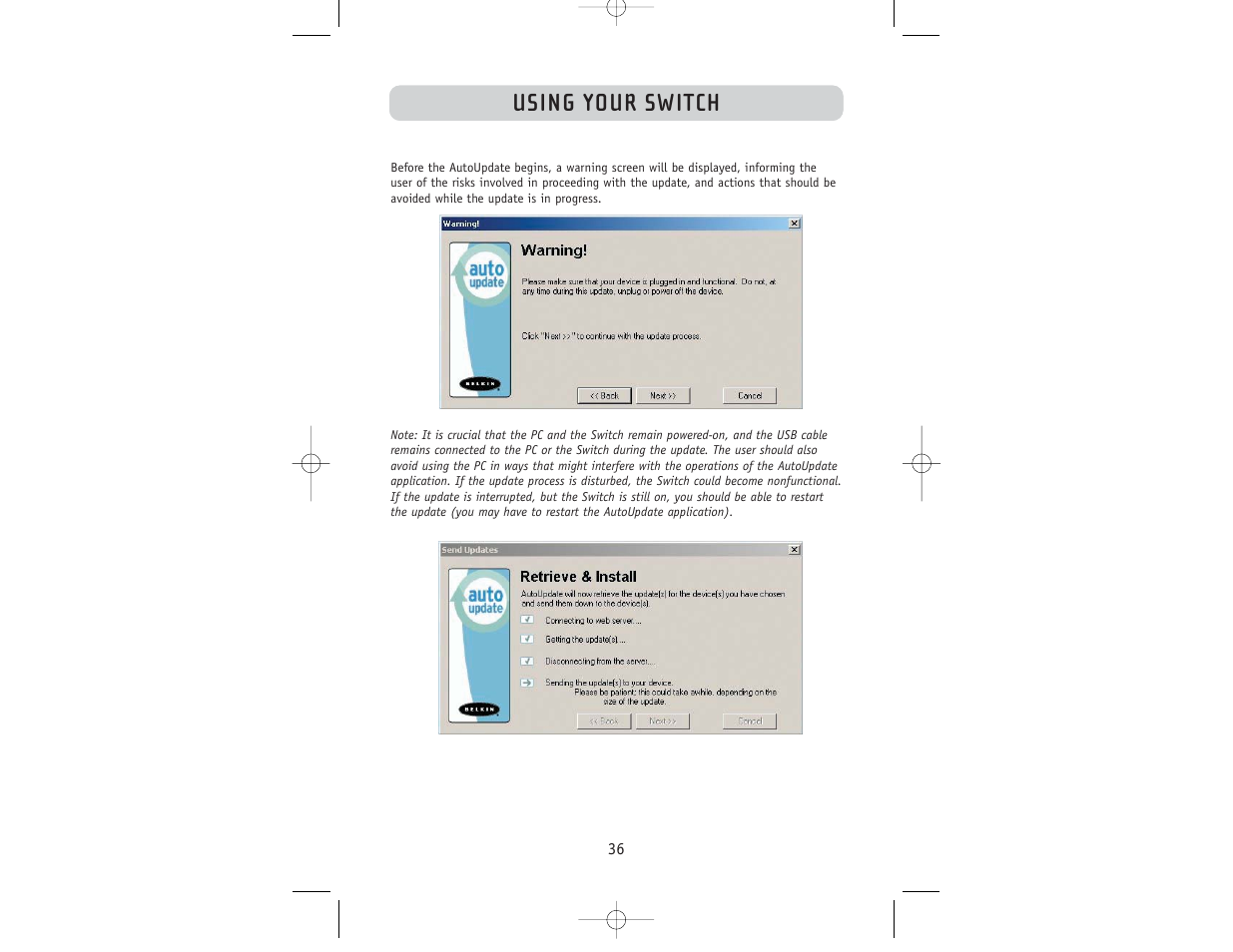 Using your switch | Belkin F1DW116C User Manual | Page 38 / 47