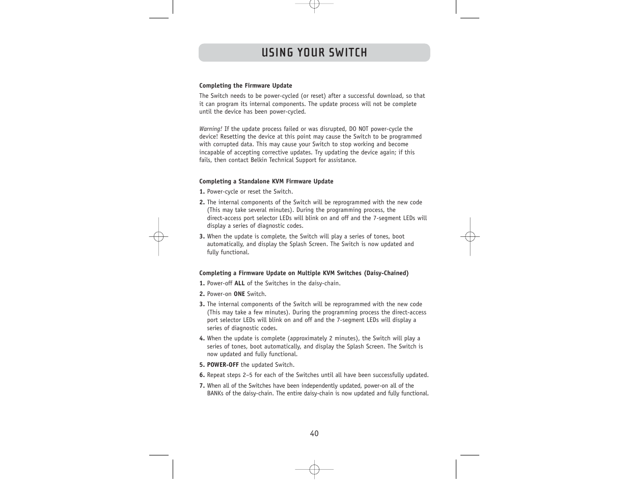 Using your switch | Belkin F1DW116C User Manual | Page 42 / 47