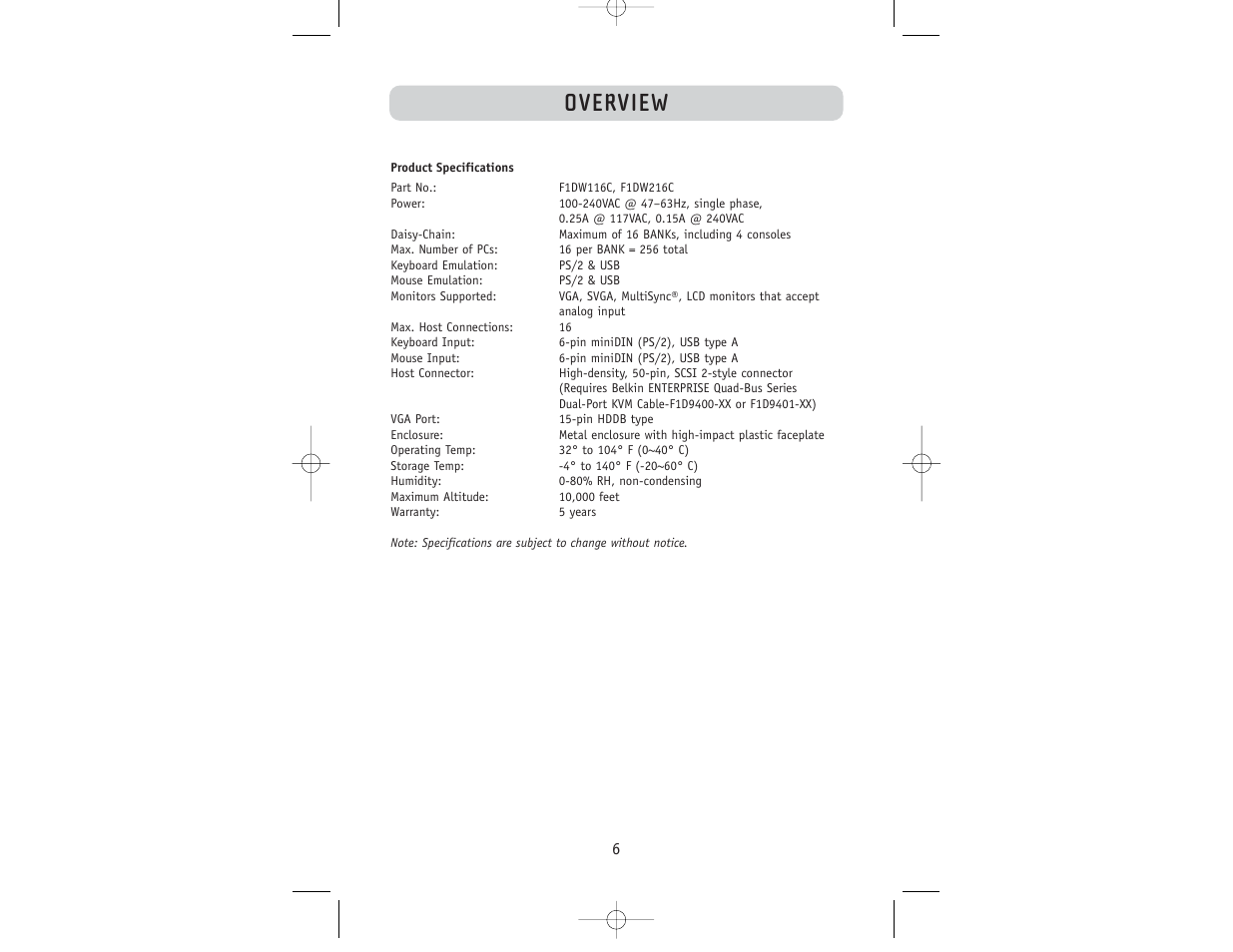 Overview | Belkin F1DW116C User Manual | Page 8 / 47