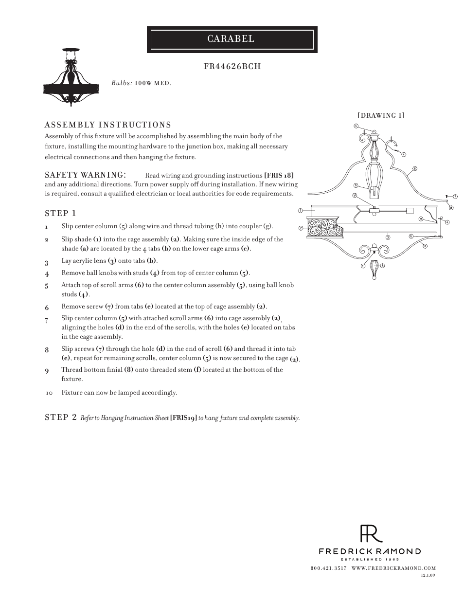 Hinkley Lighting CARABEL FR44626BCH User Manual | 1 page