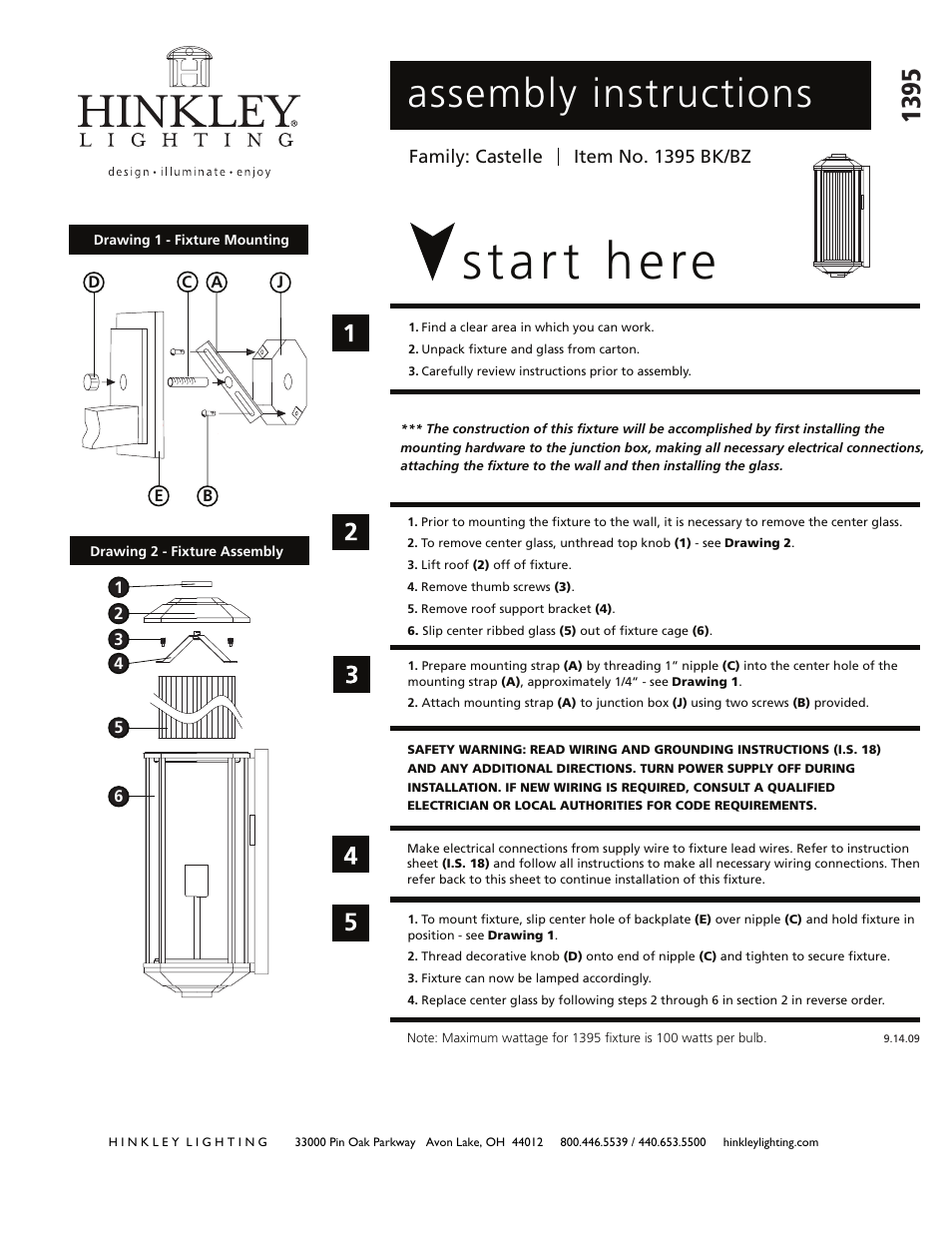 Hinkley Lighting CASTELLE 1395 User Manual | 3 pages