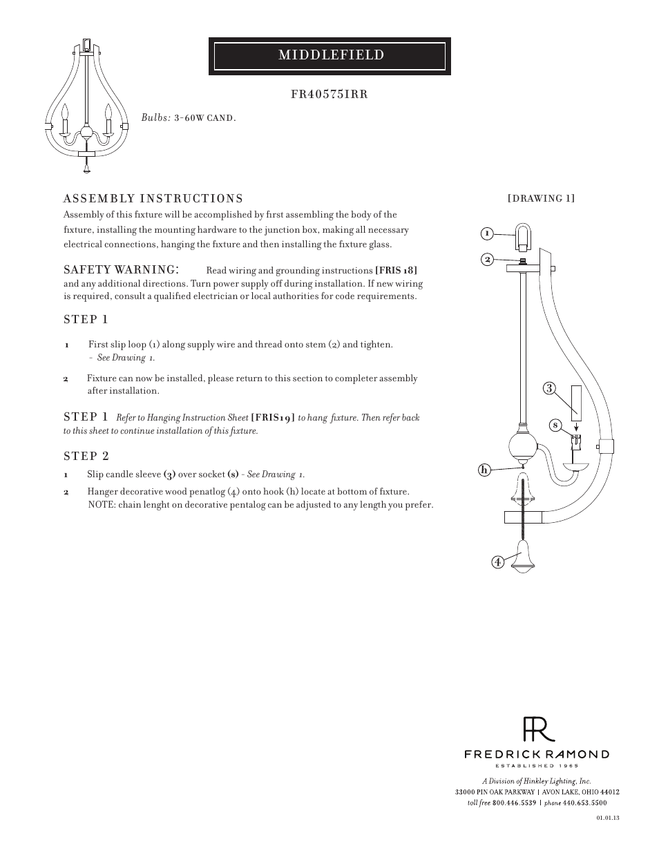 Hinkley Lighting MIDDLEFIELD FR40575IRR User Manual | 3 pages