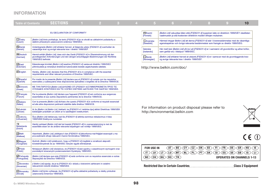 Information | Belkin G+ MIMO F5D9231-4 User Manual | Page 100 / 101