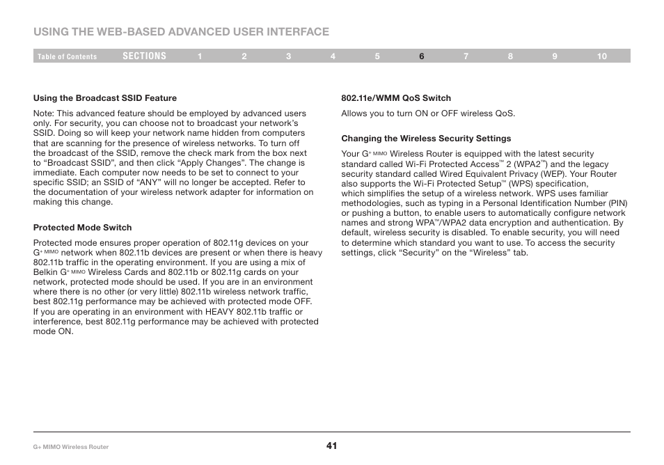 Using the web-based advanced user interface | Belkin G+ MIMO F5D9231-4 User Manual | Page 43 / 101