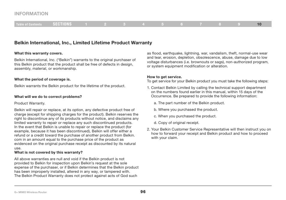 Belkin G+ MIMO F5D9231-4 User Manual | Page 98 / 101