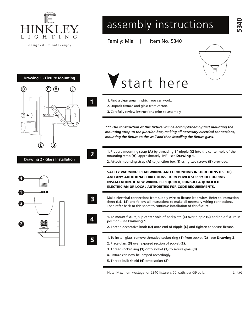 Hinkley Lighting MIA 5340 User Manual | 2 pages