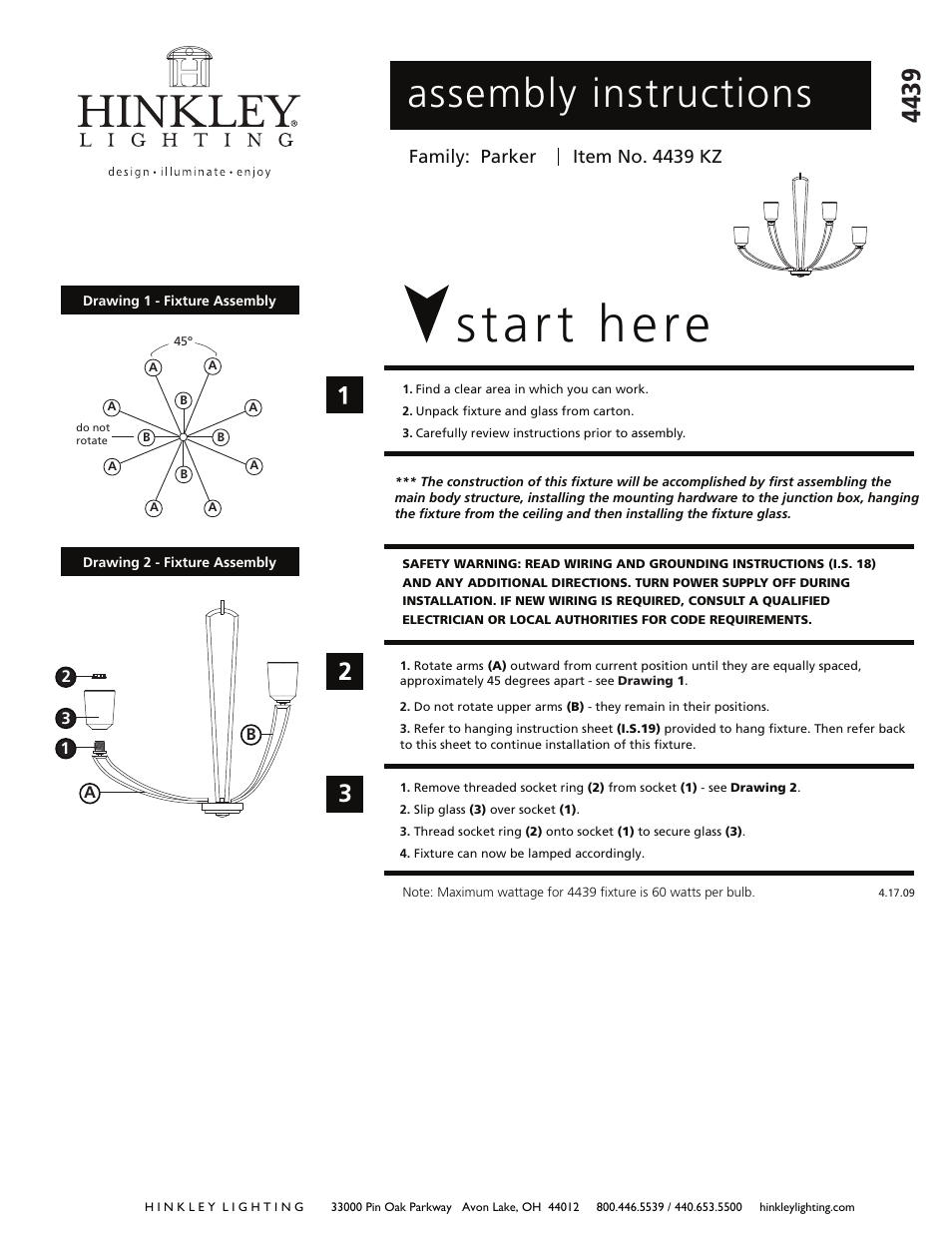 Hinkley Lighting PARKER 4439KZ User Manual | 3 pages