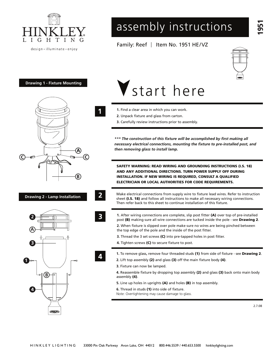 Hinkley Lighting REEF 1951 User Manual | 2 pages