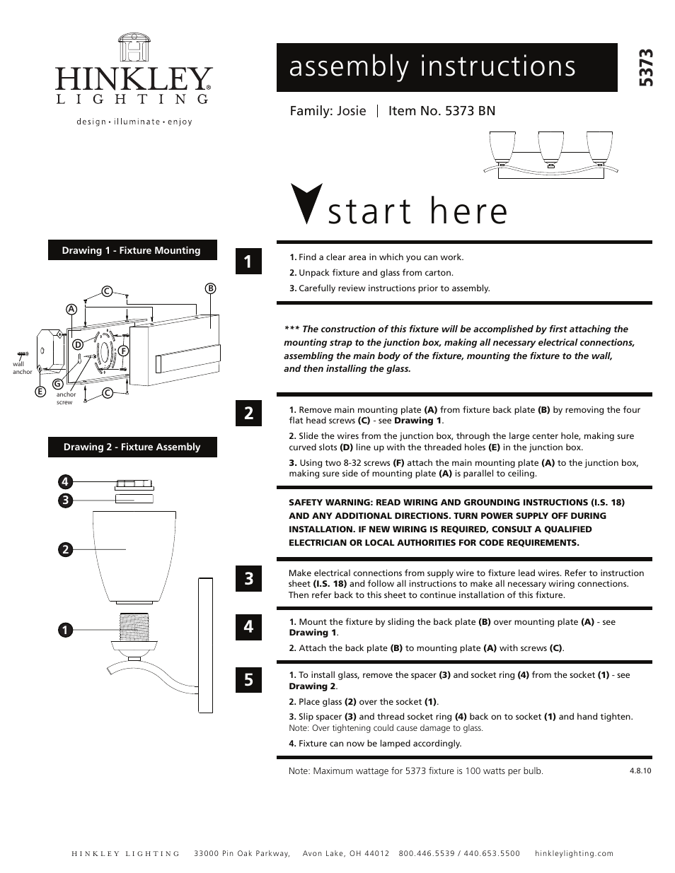 Hinkley Lighting JOSIE 5373 User Manual | 2 pages